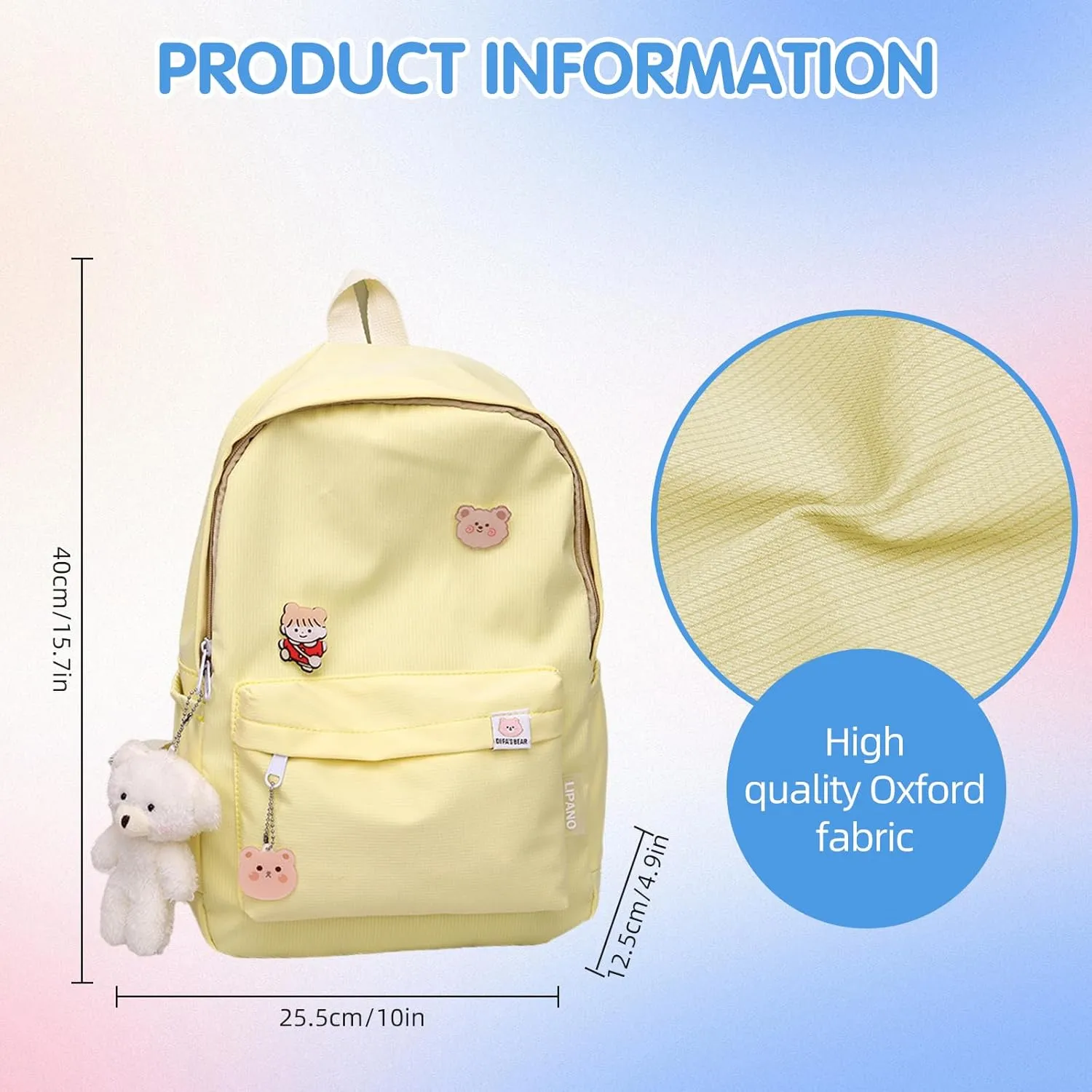 Aesthetic Backpack, Large Capacity Lightweight Casual Daypack, Cute Oxford Frabic Mochila with Pendant (Blue)