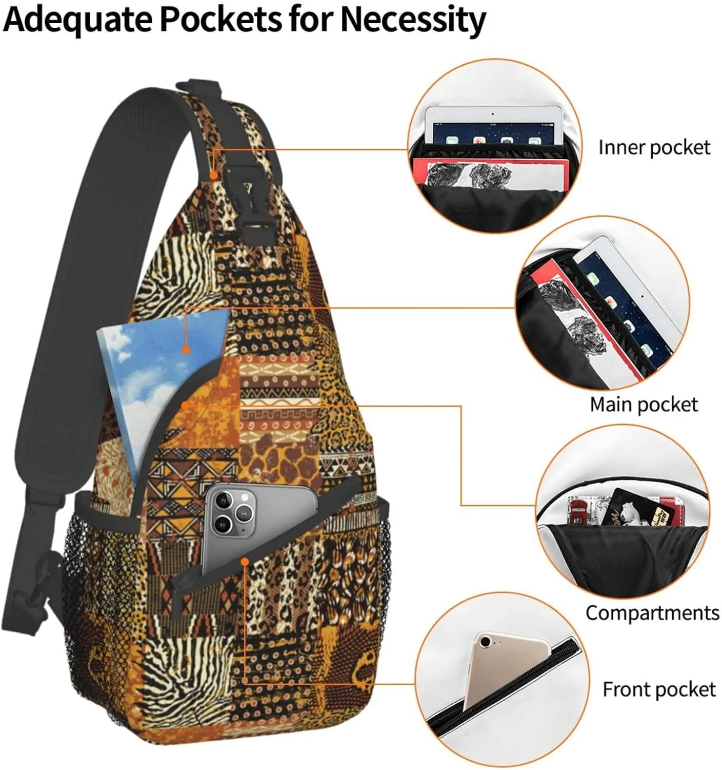 African Art Shoulder Bag African Sling Backpack Daypack Casual Backpack African Ethnic Hiking Bag Backpack Bag