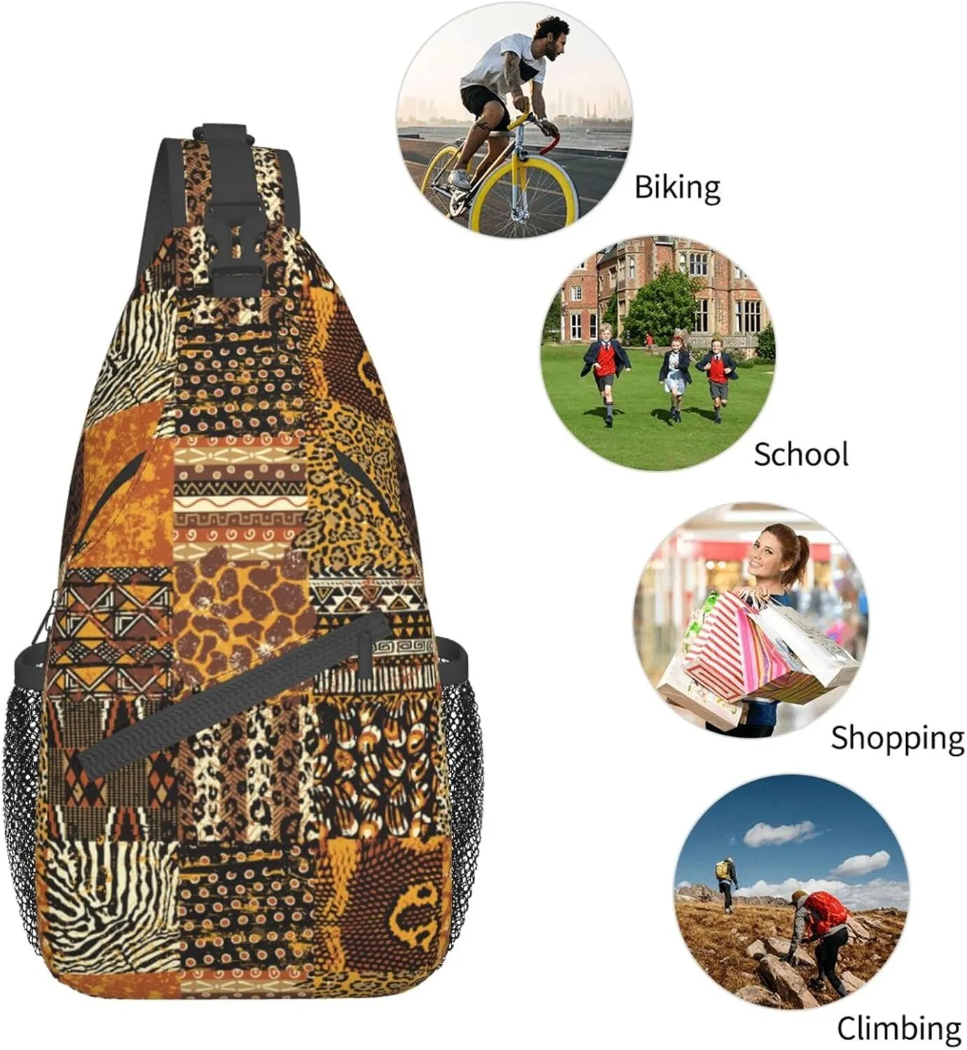 African Art Shoulder Bag African Sling Backpack Daypack Casual Backpack African Ethnic Hiking Bag Backpack Bag
