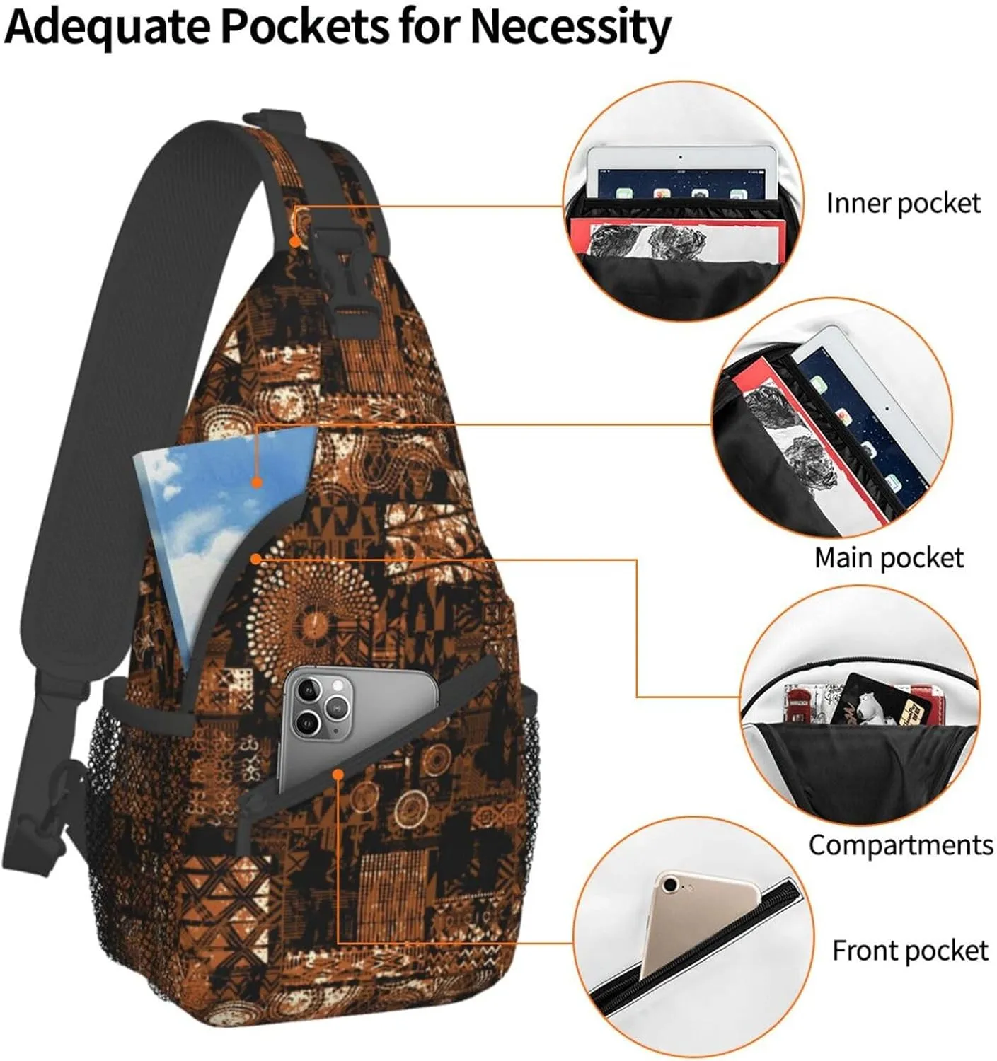 African Art Shoulder Bag African Sling Backpack Daypack Casual Backpack African Ethnic Hiking Bag Backpack Bag