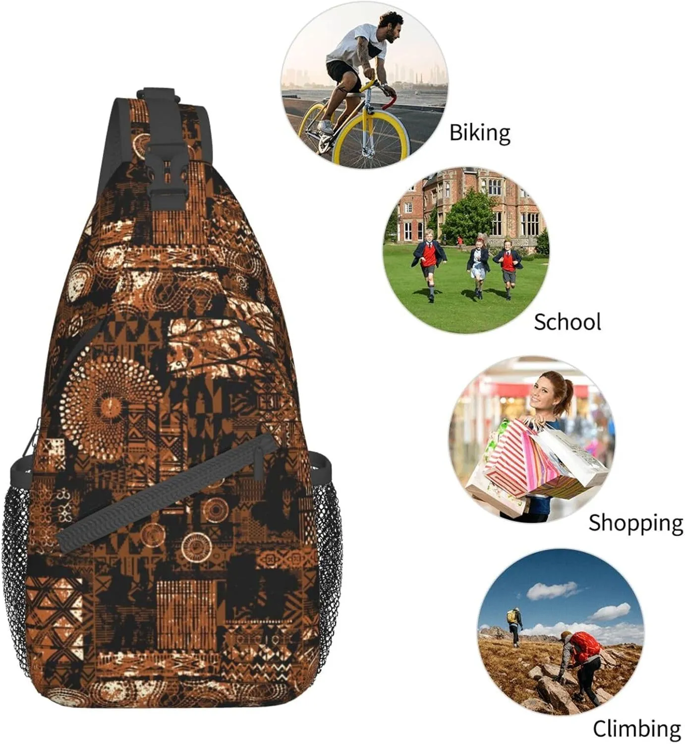 African Art Shoulder Bag African Sling Backpack Daypack Casual Backpack African Ethnic Hiking Bag Backpack Bag