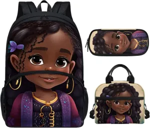 African Black Girl Bookbag With Lunch Box Afro Black Girl Backpack Lunchbag Kindergarten School Bag Lunch Bag Pencil Pen Case