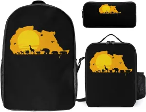 African Map with Wild Animals 3Pcs Laptop Backpack Set 17 Inch Daypack with Lunch Bag Pencil Case Set for Travel Work