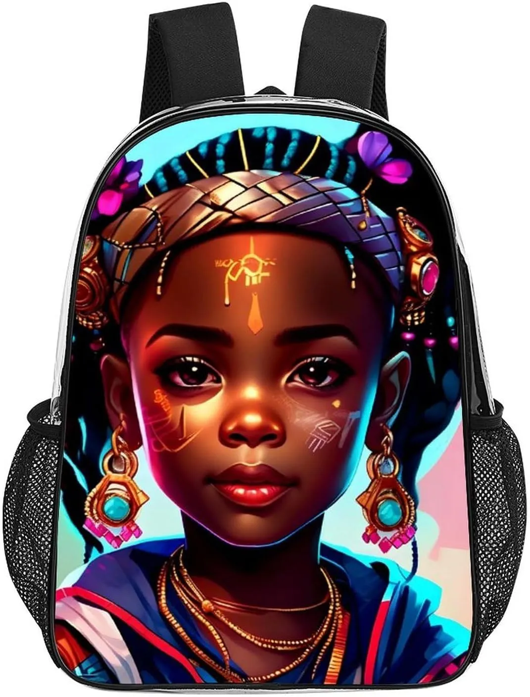 Afro Women African American Black Women Art Backpack Transparent Anti-Theft Multipurpose Bookbag Large Capacity Laptop Book Bag Rucksack With Side Pockets