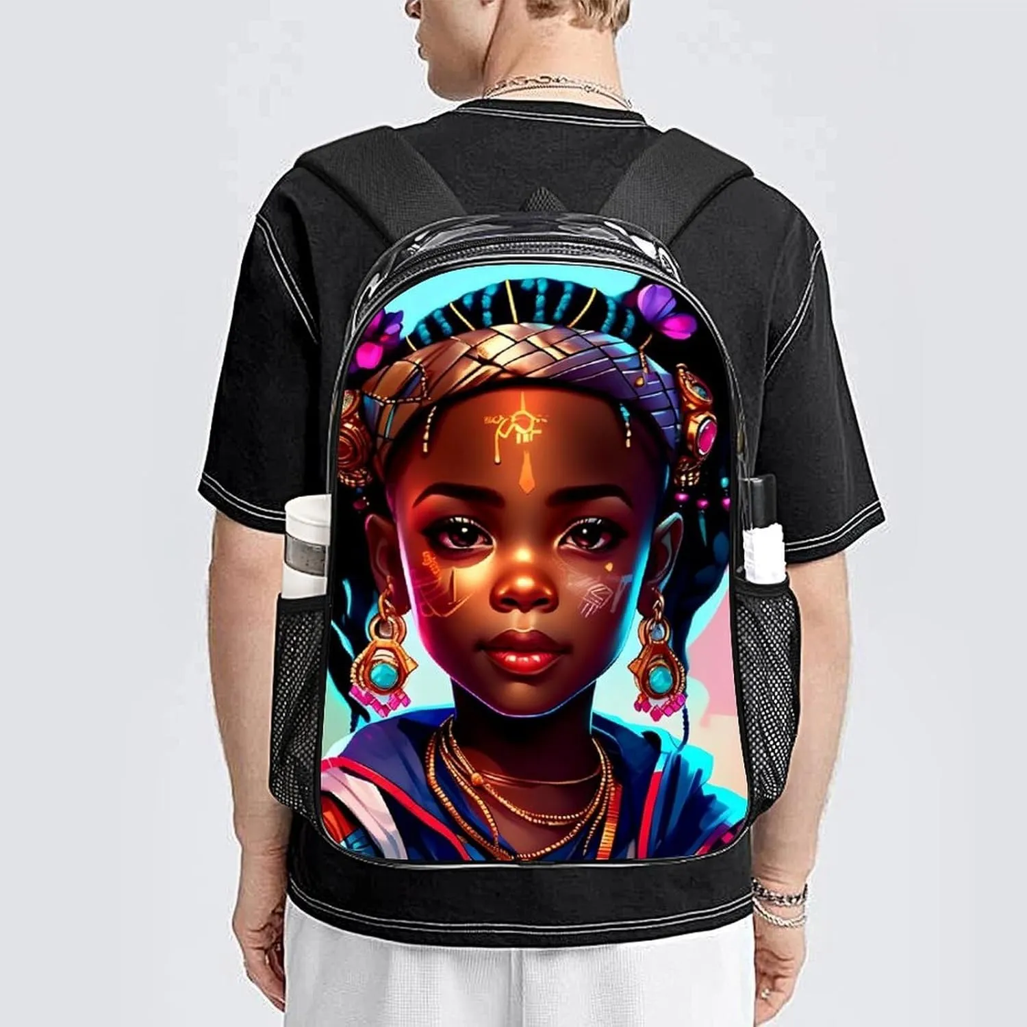 Afro Women African American Black Women Art Backpack Transparent Anti-Theft Multipurpose Bookbag Large Capacity Laptop Book Bag Rucksack With Side Pockets