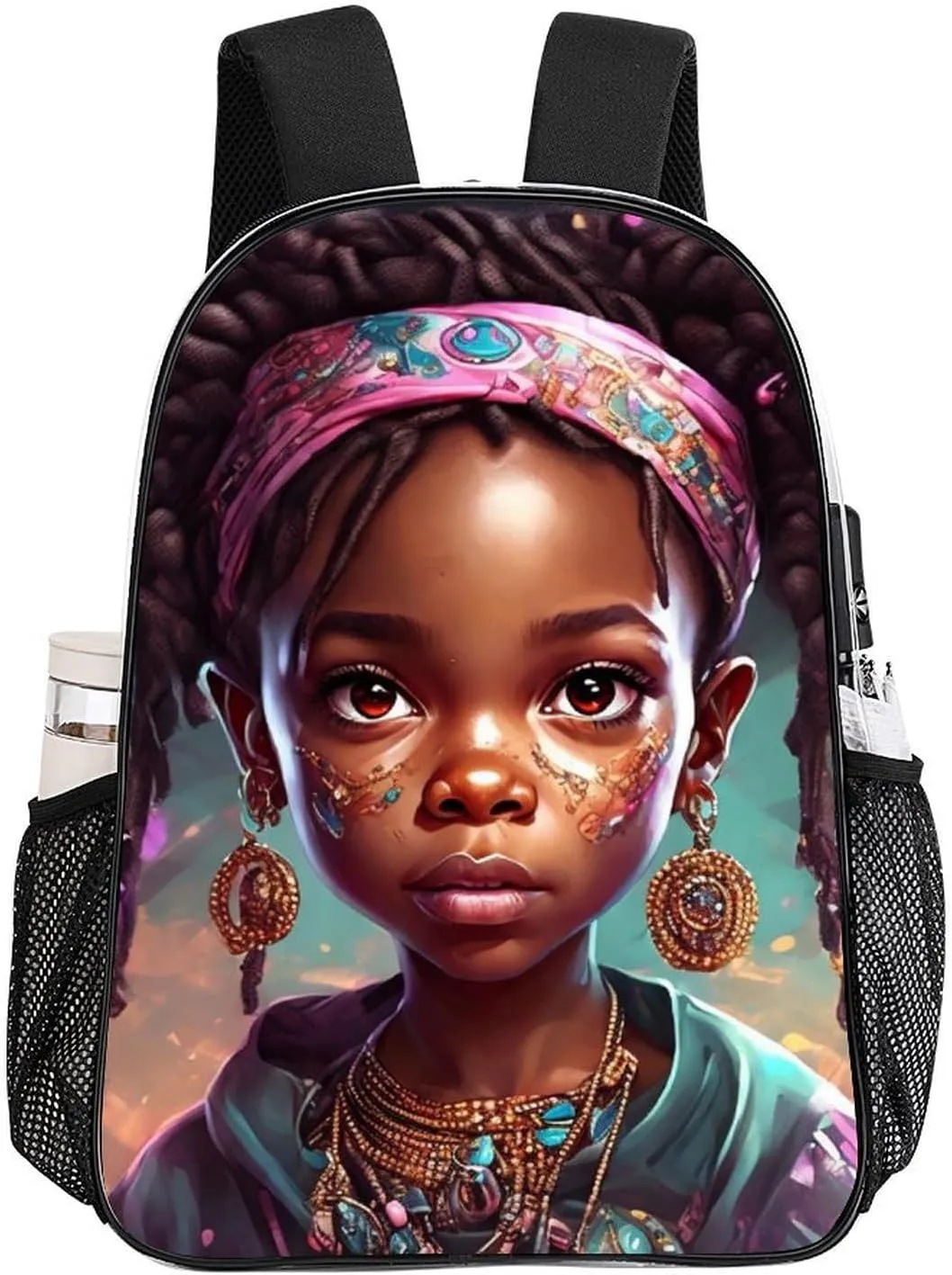 Afro Women African American Black Women Art Shoulder Book Bags Transparent Multipurpose Anti-Theft Carry On Bag Large Capacity Travel Hiking & Camping Rucksack