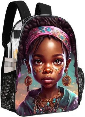 Afro Women African American Black Women Art Shoulder Book Bags Transparent Multipurpose Anti-Theft Carry On Bag Large Capacity Travel Hiking & Camping Rucksack