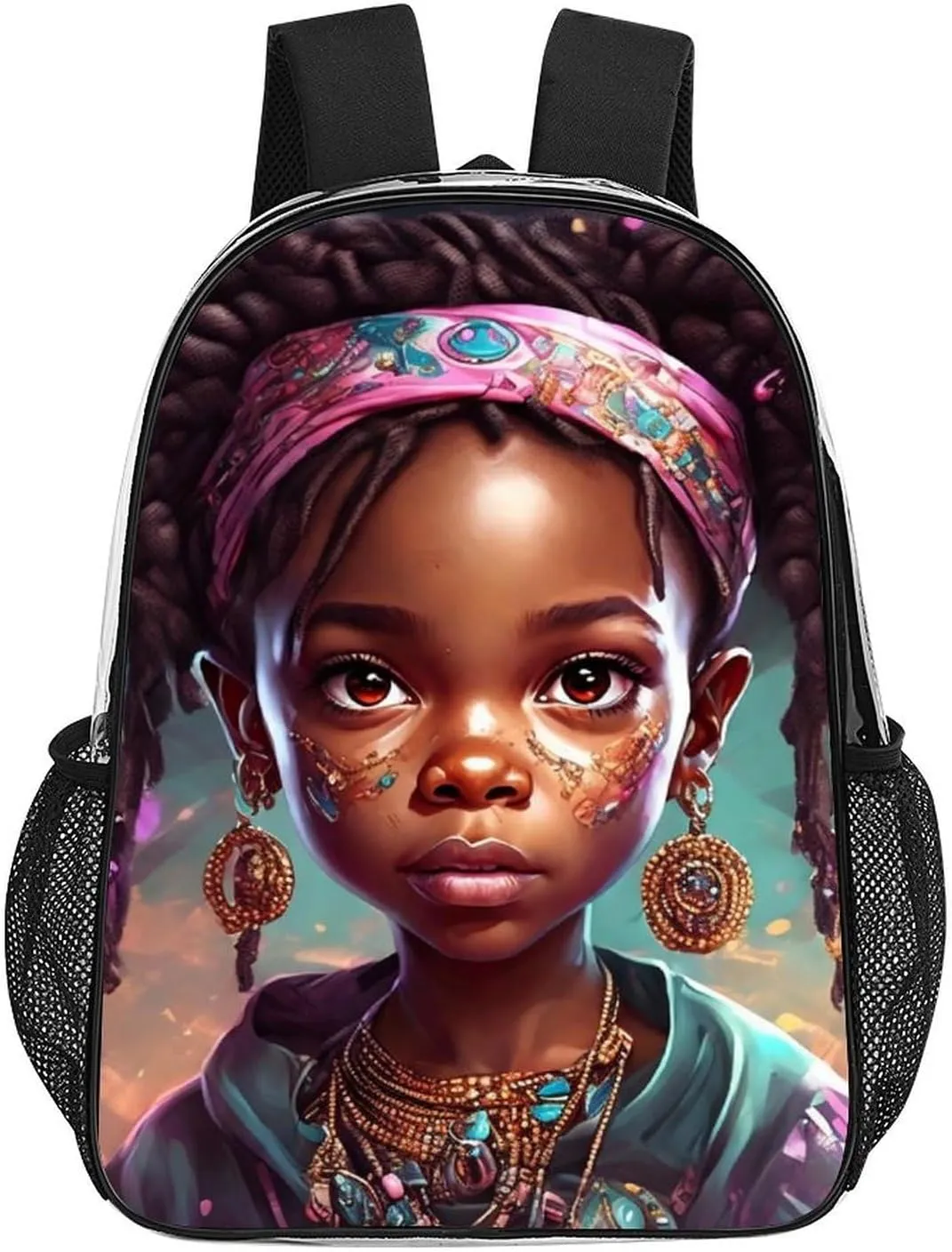 Afro Women African American Black Women Art Shoulder Book Bags Transparent Multipurpose Anti-Theft Carry On Bag Large Capacity Travel Hiking & Camping Rucksack