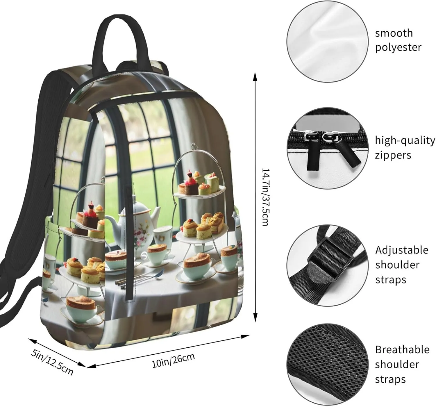 Afternoon Tea print Lightweight Laptop Backpack Travel Daypack Bookbag for Women Men for Travel Work