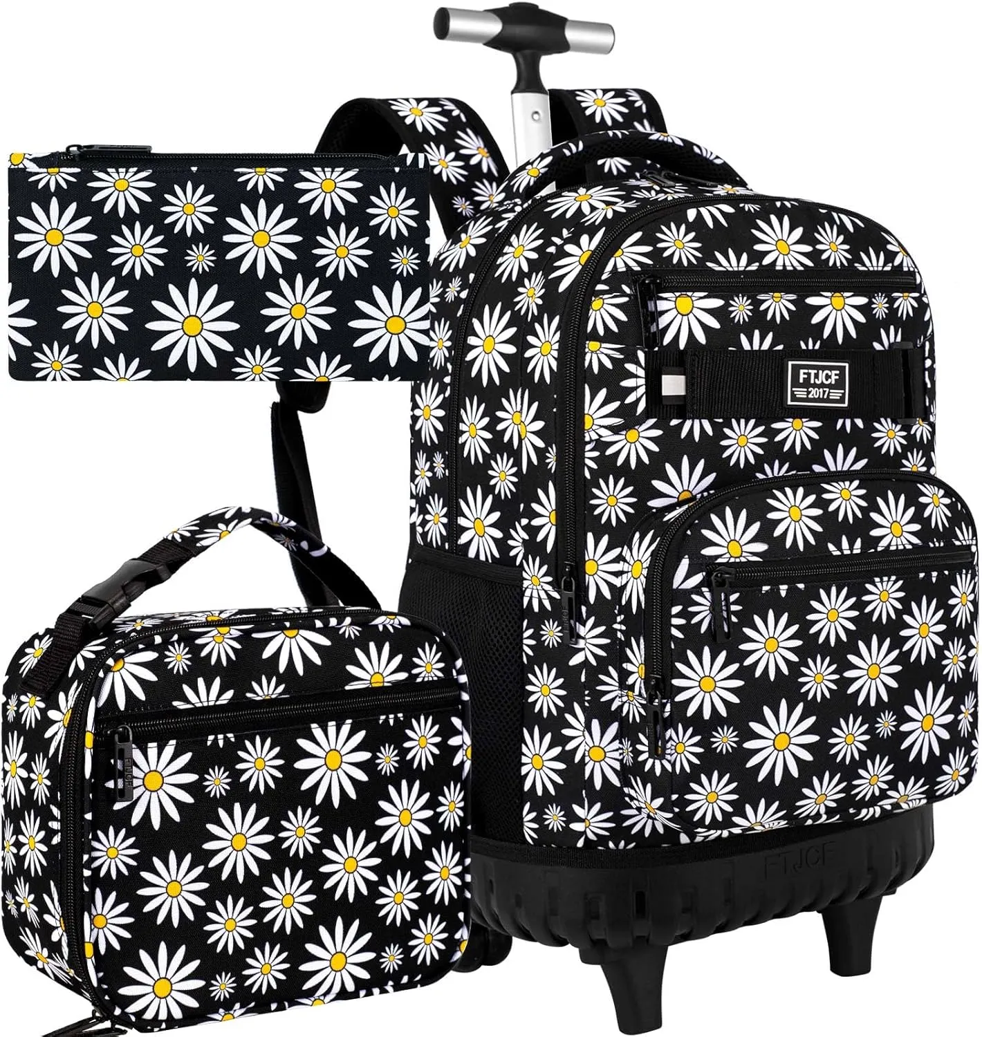 AGSDON Rolling Backpack for Girls, Women Roller Wheels Bookbag, Laptop Daisy Wheeled School Bag with Wheels for Teens