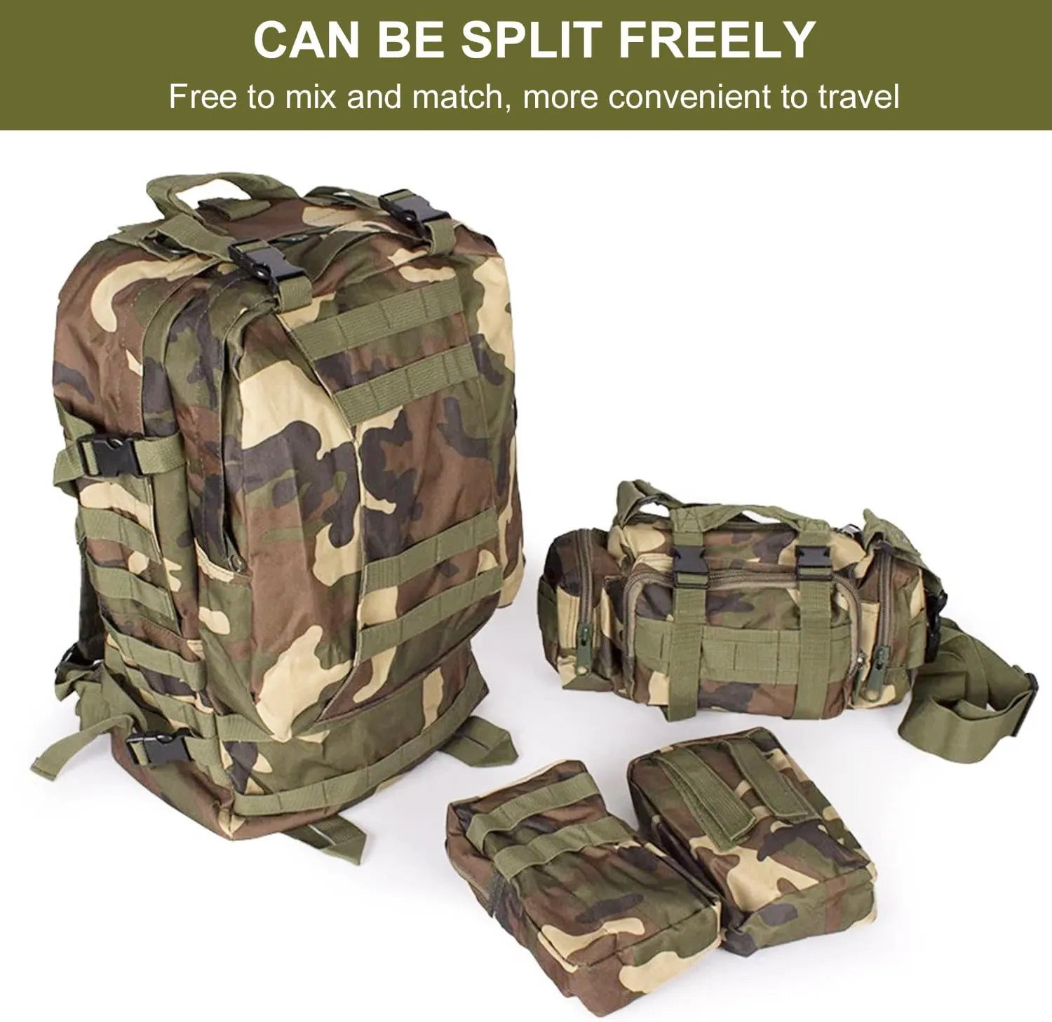 aiGear Tactical Backpack for Men, 55L Military Backpack, 3-Day Bug Out Bag for Camping Hiking Hunting with Molle System Army Daypack (55L Camo)