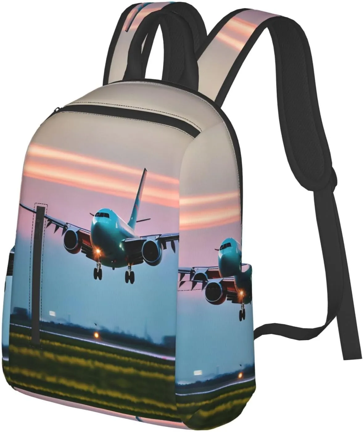 Airplane in The Evening Lights print Lightweight Laptop Backpack Travel Daypack Bookbag for Women Men for Travel Work