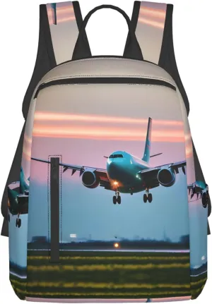 Airplane in The Evening Lights print Lightweight Laptop Backpack Travel Daypack Bookbag for Women Men for Travel Work