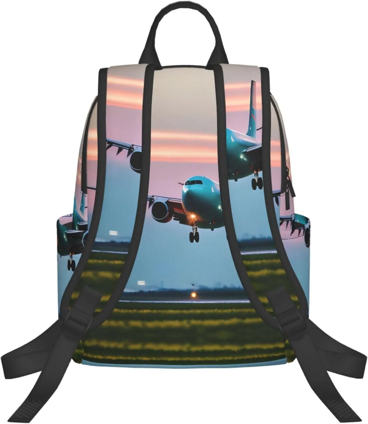 Airplane in The Evening Lights print Lightweight Laptop Backpack Travel Daypack Bookbag for Women Men for Travel Work