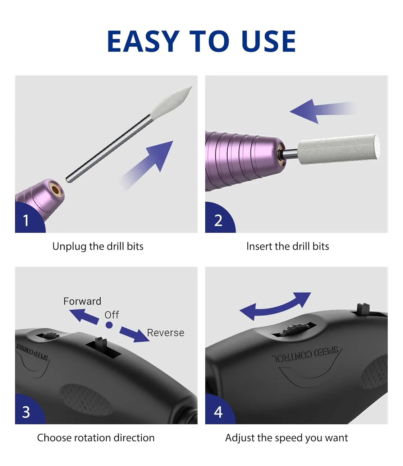 AIRSEE Studio Basic Adapter Portable Electric Nail Drill Machine for Professional, EFile for Acrylic Gel Nails and Manicure Pedicure Polishing Shape, Electric Nail File Kit for Salon Purple