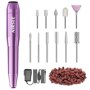 AIRSEE Studio Basic Adapter Portable Electric Nail Drill Machine for Professional, EFile for Acrylic Gel Nails and Manicure Pedicure Polishing Shape, Electric Nail File Kit for Salon Purple