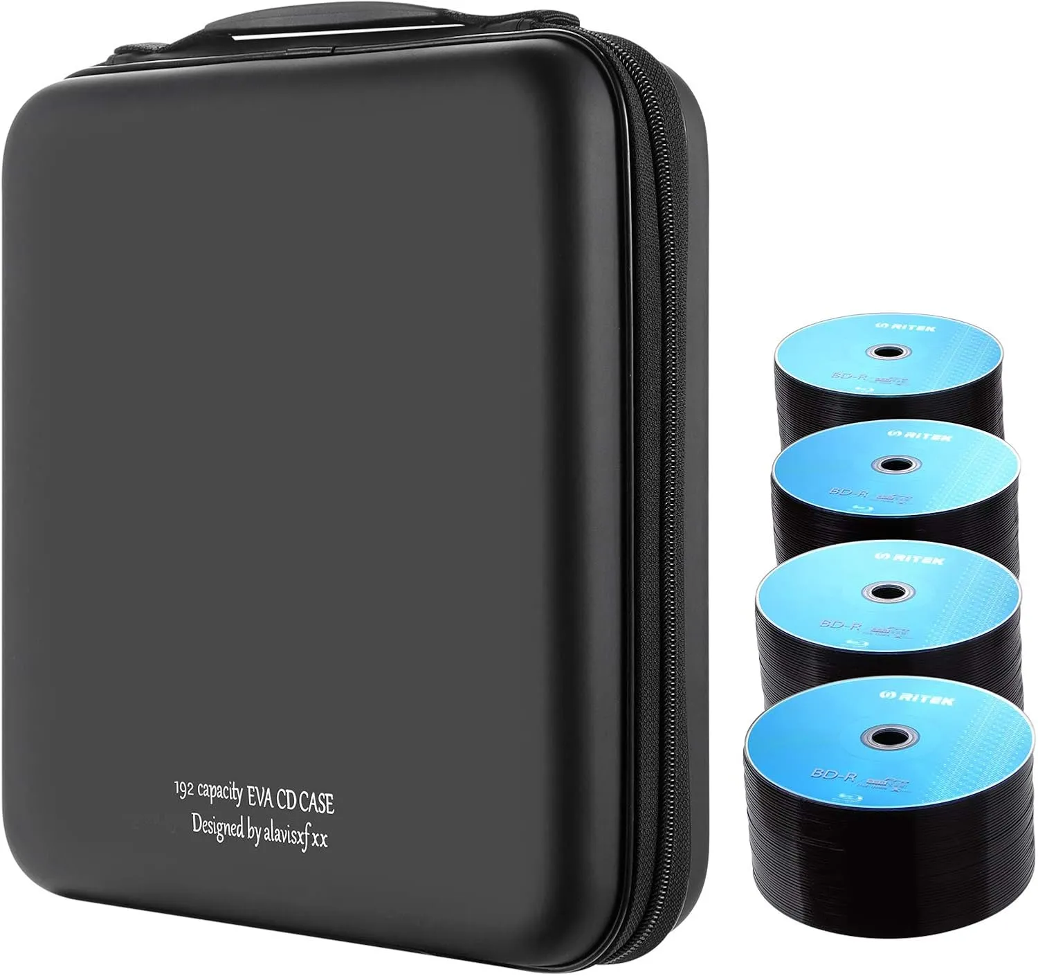 alavisxf xx CD Case, 192 Capacity EVA Protective Blu-ray DVD Case Portable Zipper CD Case Holder Disc Storage Organizer Wallet Bag for Car Home Travel (192 Capacity, Black192)