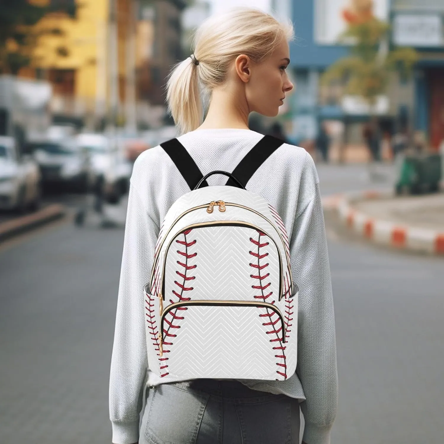 ALAZA Baseball Red Lace Women Backpack Purse Ladies Fashion Shoulder Bag Daypack Travel Bag 10L