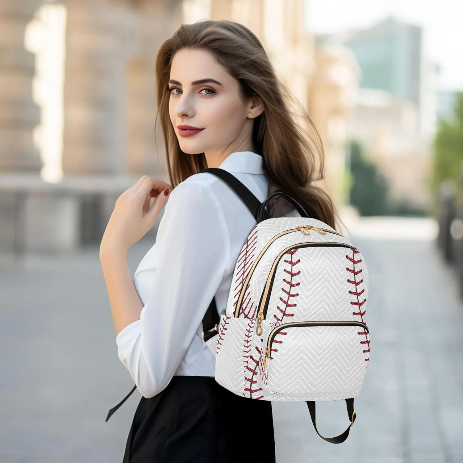 ALAZA Baseball Red Lace Women Backpack Purse Ladies Fashion Shoulder Bag Daypack Travel Bag 10L
