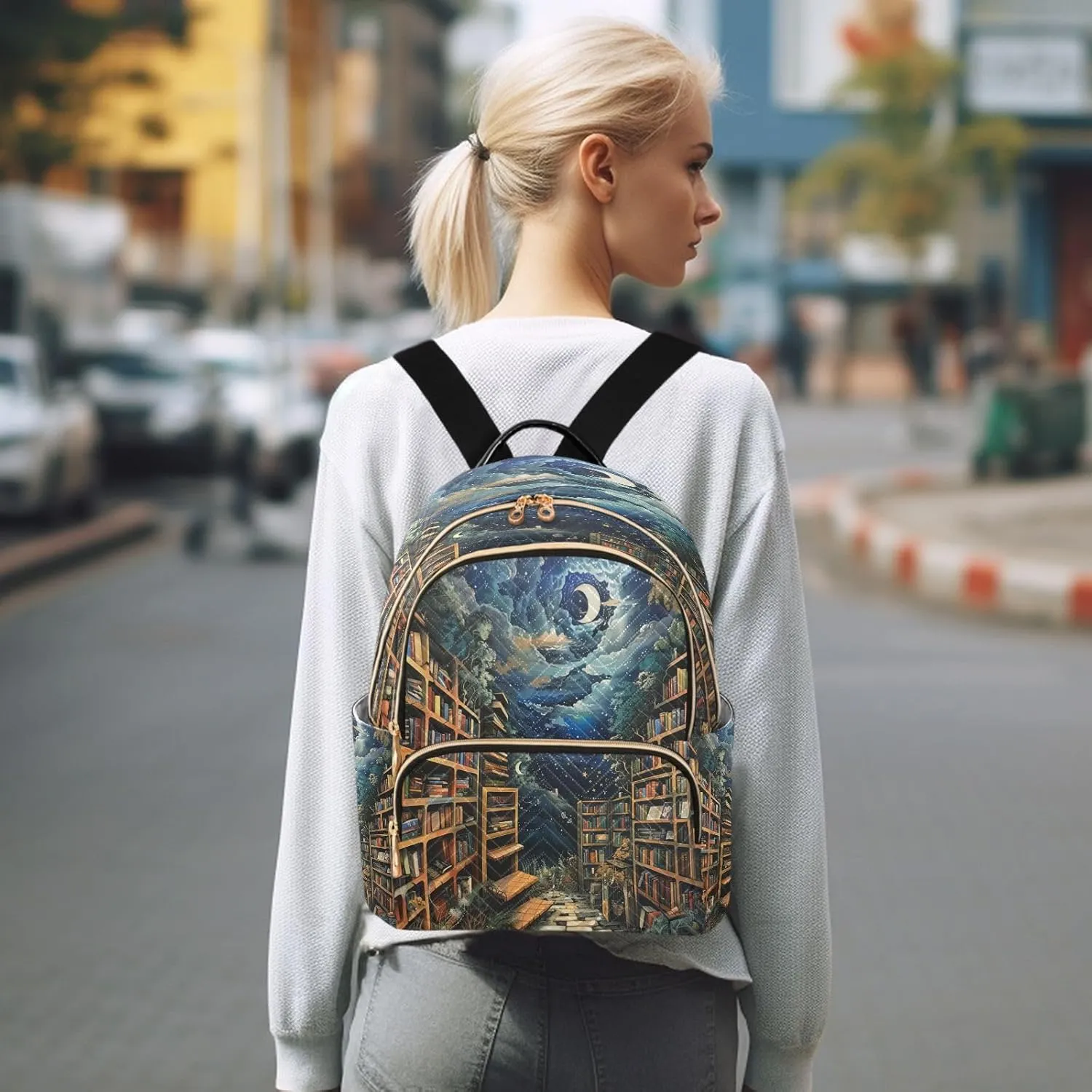 ALAZA Bookshelf Magic Women Backpack Purse Ladies Fashion Shoulder Bag Daypack Travel Bag 10L