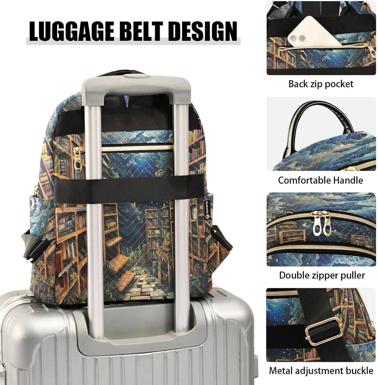 ALAZA Bookshelf Magic Women Backpack Purse Ladies Fashion Shoulder Bag Daypack Travel Bag 10L