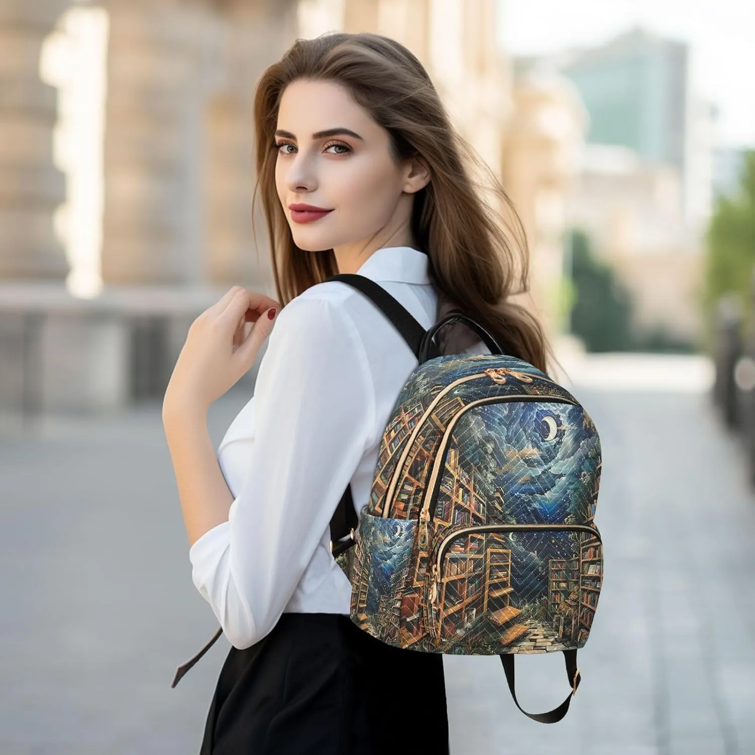 ALAZA Bookshelf Magic Women Backpack Purse Ladies Fashion Shoulder Bag Daypack Travel Bag 7.5L