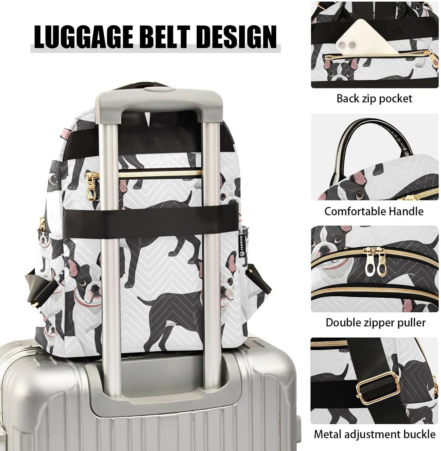 ALAZA Boston Terrier Dog Mini Backpack Purse for Women Travel Bag Lightweight Shoulder Bag Fashion Daypack