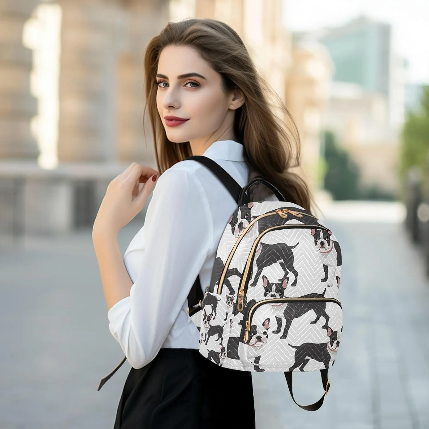 ALAZA Boston Terrier Dog Mini Backpack Purse for Women Travel Bag Lightweight Shoulder Bag Fashion Daypack