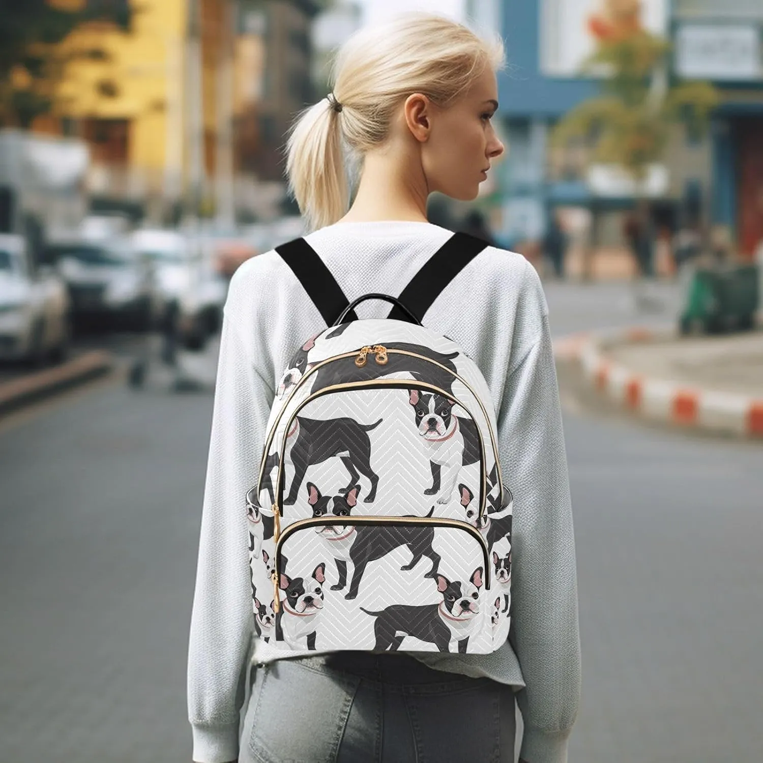 ALAZA Boston Terrier Dog Mini Backpack Purse for Women Travel Bag Lightweight Shoulder Bag Fashion Daypack