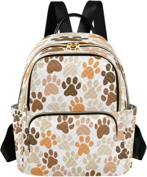 ALAZA Brown Orange Paw Print Women Backpack Purse Ladies Fashion Shoulder Bag Daypack Travel Bag 7.5L