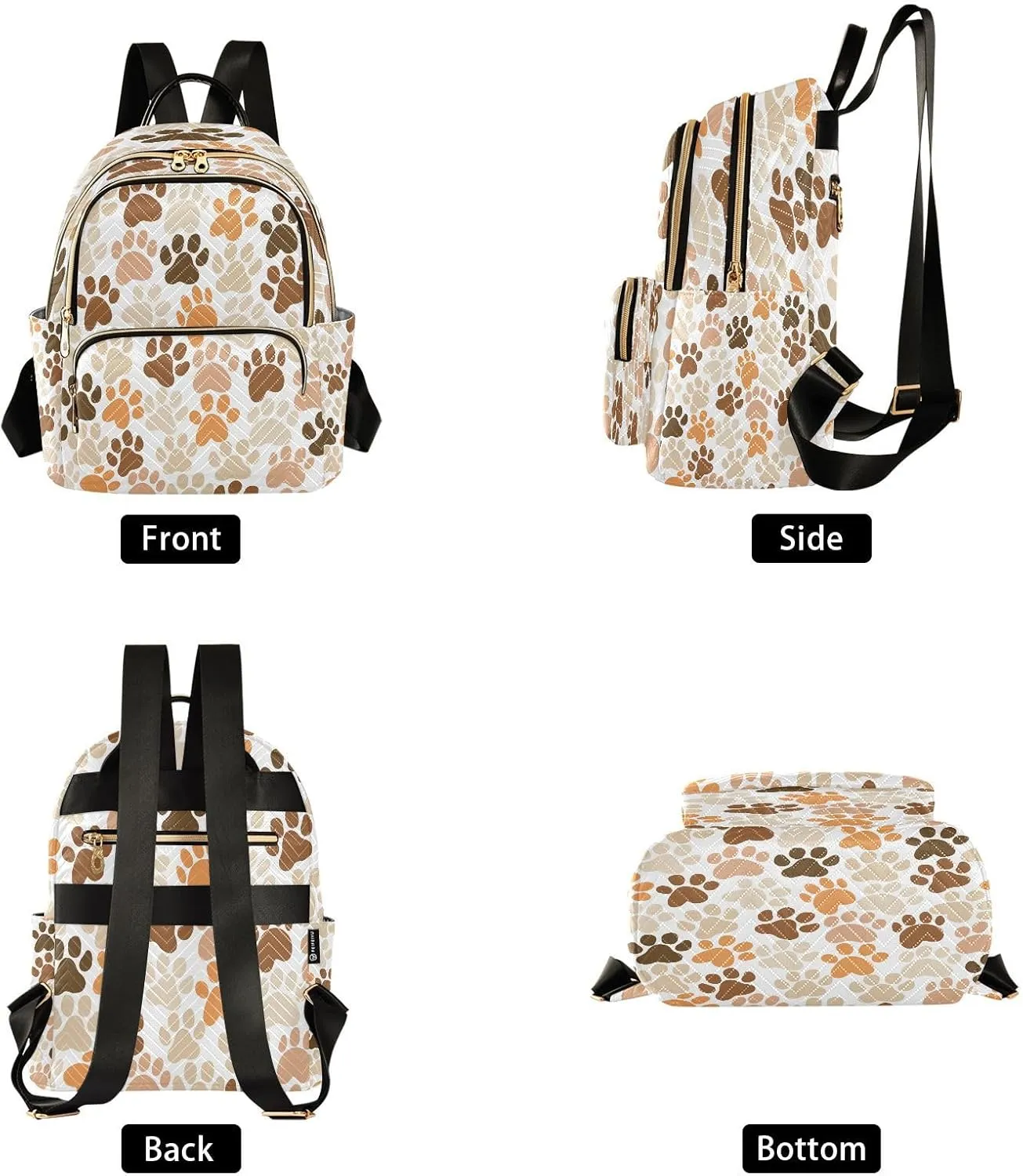 ALAZA Brown Orange Paw Print Women Backpack Purse Ladies Fashion Shoulder Bag Daypack Travel Bag 7.5L