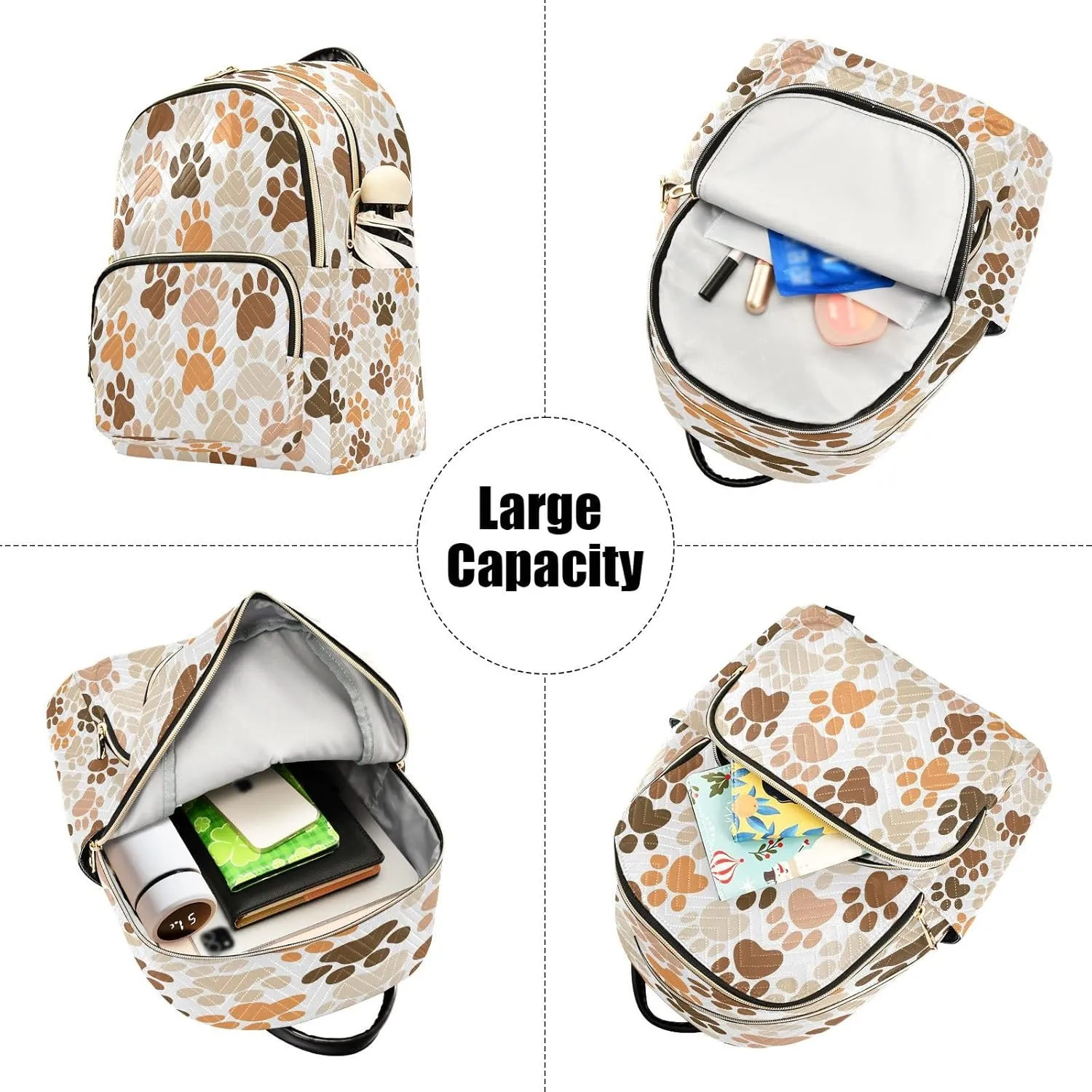 ALAZA Brown Orange Paw Print Women Backpack Purse Ladies Fashion Shoulder Bag Daypack Travel Bag 7.5L