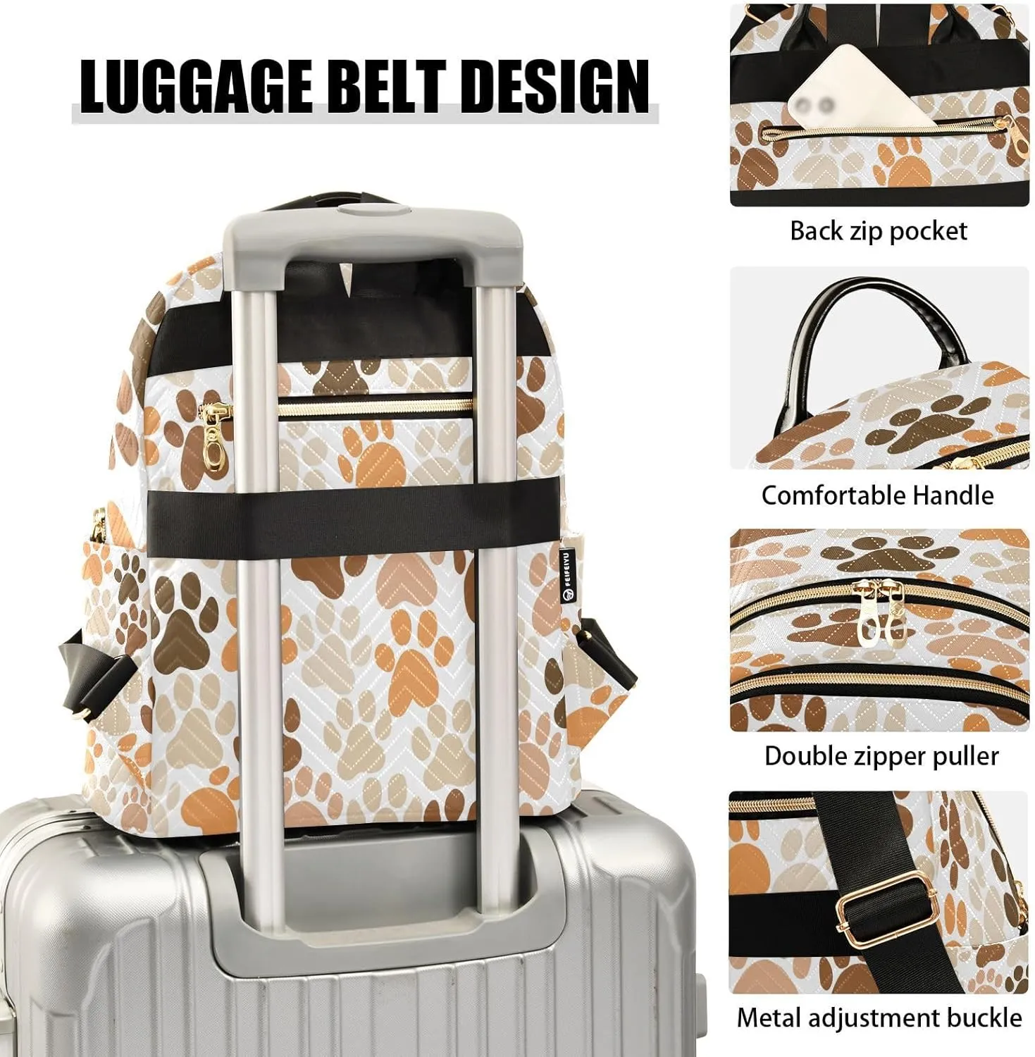 ALAZA Brown Orange Paw Print Women Backpack Purse Ladies Fashion Shoulder Bag Daypack Travel Bag 7.5L