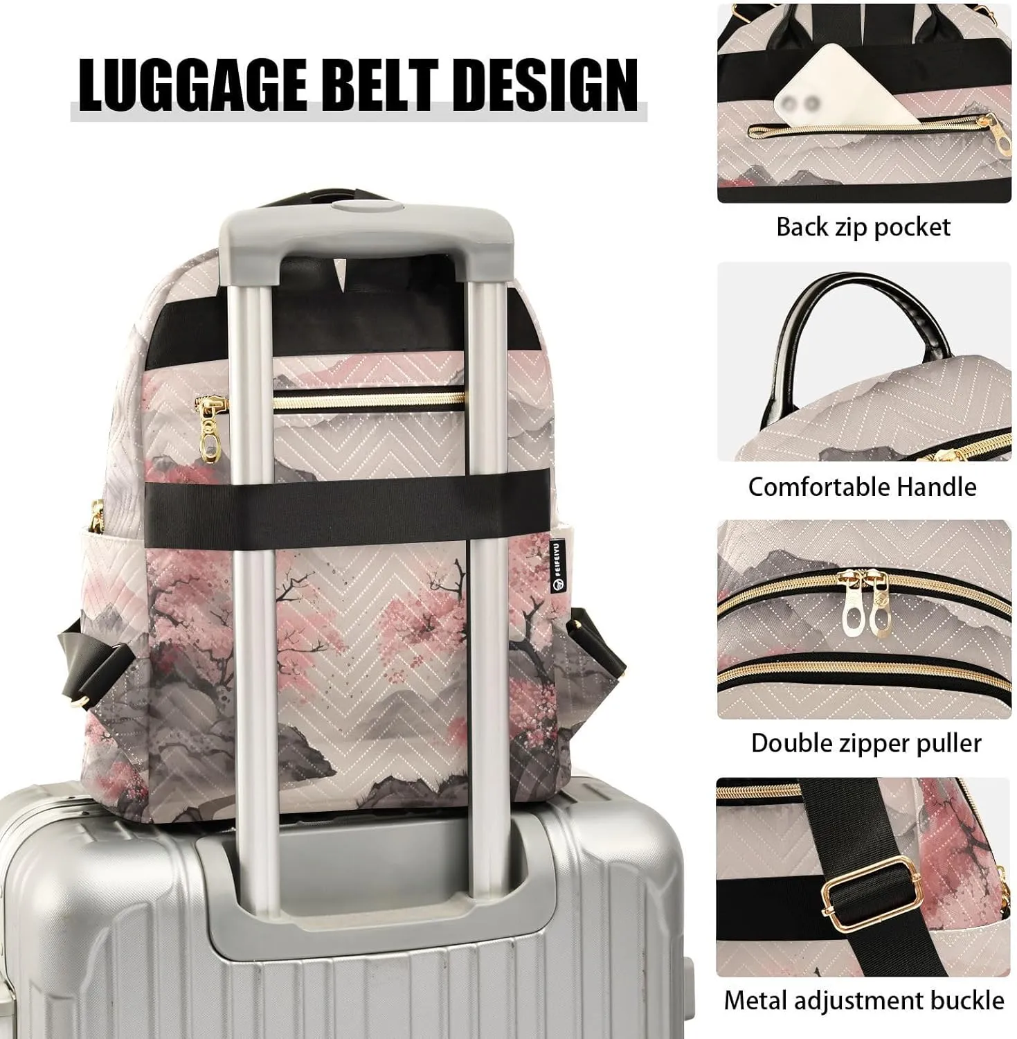 ALAZA Cherry Blossom Mountain Mini Backpack Purse for Women Travel Bag Lightweight Shoulder Bag Fashion Daypack