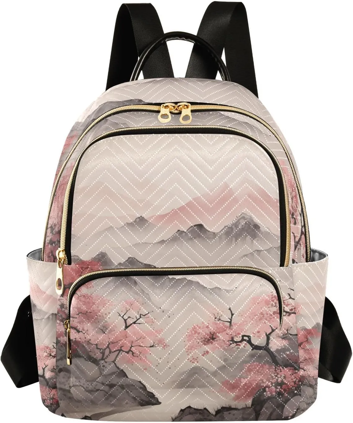 ALAZA Cherry Blossom Mountain Mini Backpack Purse for Women Travel Bag Lightweight Shoulder Bag Fashion Daypack