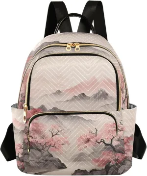 ALAZA Cherry Blossom Mountain Mini Backpack Purse for Women Travel Bag Lightweight Shoulder Bag Fashion Daypack