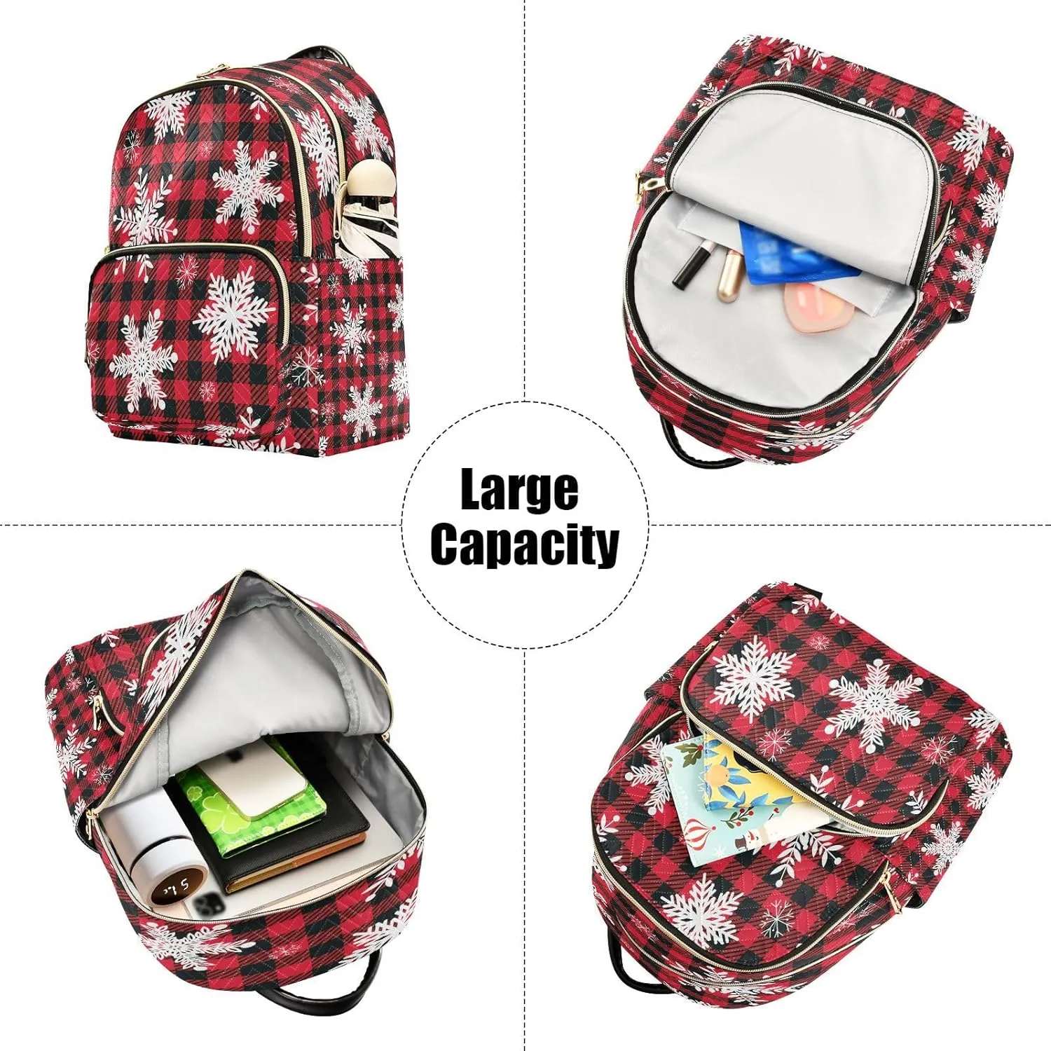 ALAZA Christmas Snowflake Buffalo Plaid Women Backpack Purse Ladies Fashion Shoulder Bag Daypack Travel Bag 10L