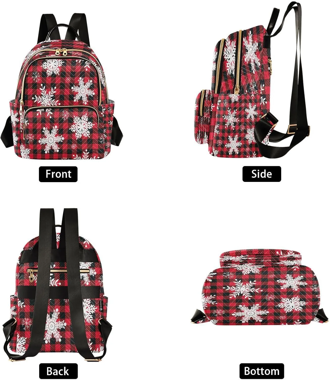 ALAZA Christmas Snowflake Buffalo Plaid Women Backpack Purse Ladies Fashion Shoulder Bag Daypack Travel Bag 7.5L