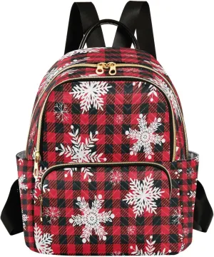 ALAZA Christmas Snowflake Buffalo Plaid Women Backpack Purse Ladies Fashion Shoulder Bag Daypack Travel Bag 7.5L