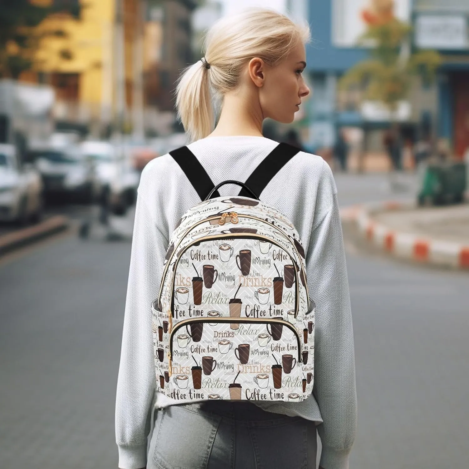 ALAZA Coffee Cup Women Backpack Purse Ladies Fashion Shoulder Bag Daypack Travel Bag 10L