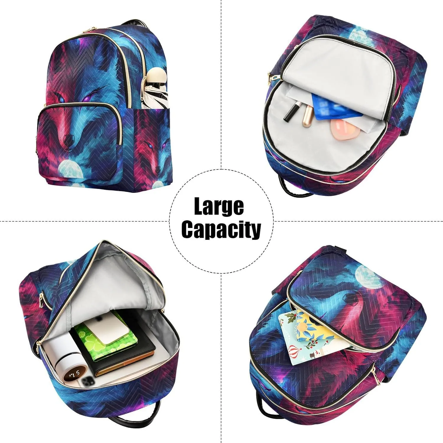 ALAZA Cool Galaxy Wolf Mini Backpack Purse for Women Travel Bag Lightweight Shoulder Bag Fashion Daypack