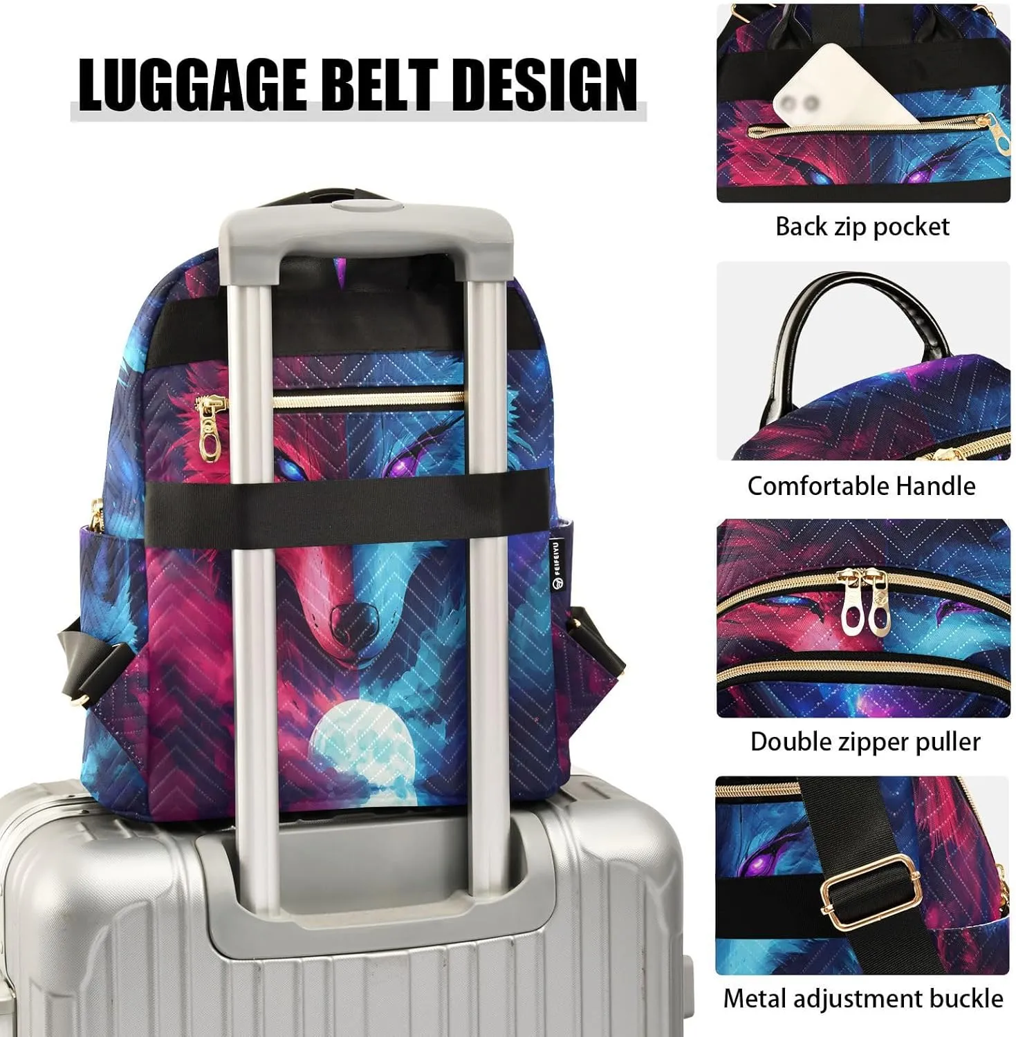 ALAZA Cool Galaxy Wolf Mini Backpack Purse for Women Travel Bag Lightweight Shoulder Bag Fashion Daypack