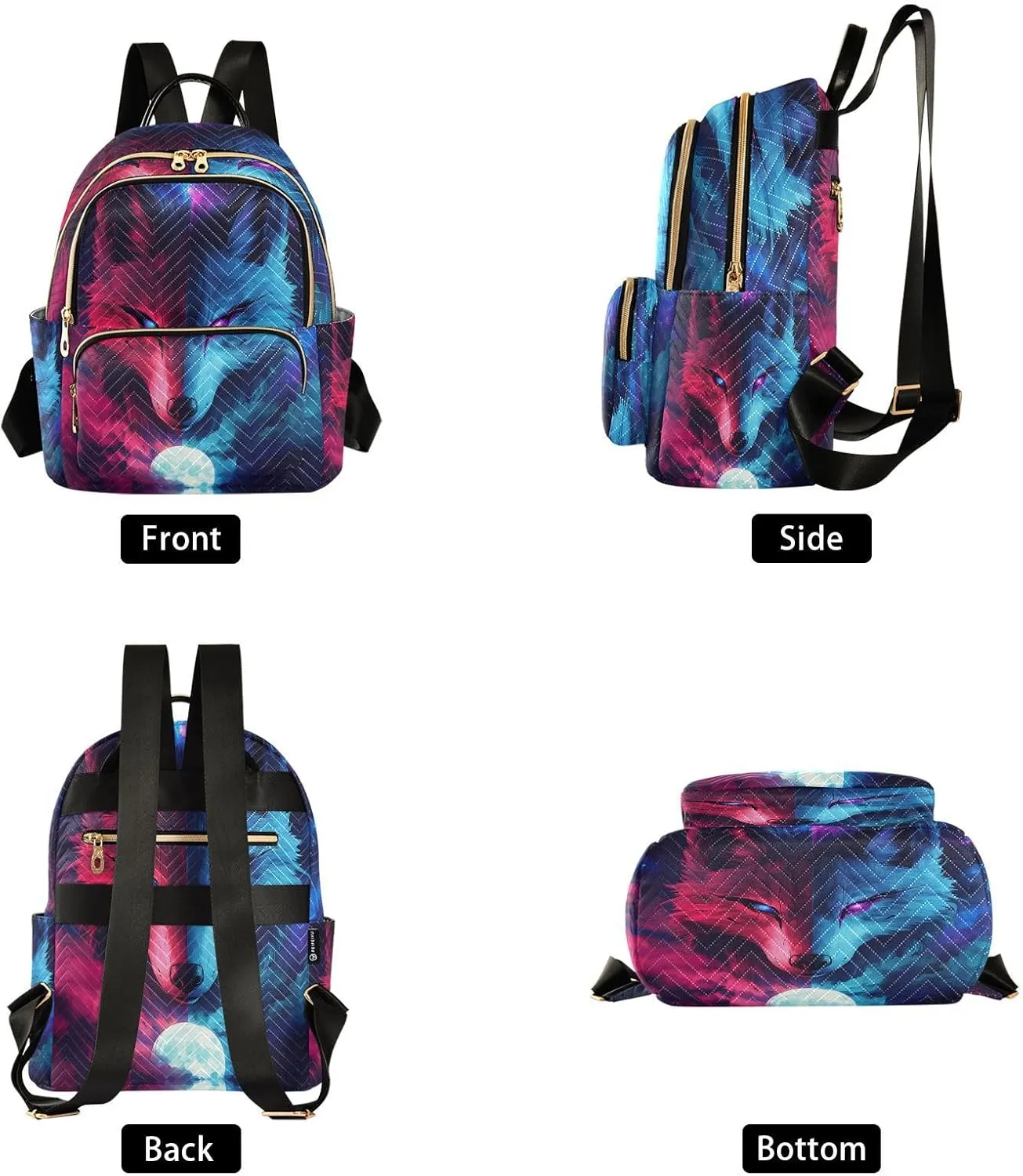 ALAZA Cool Galaxy Wolf Mini Backpack Purse for Women Travel Bag Lightweight Shoulder Bag Fashion Daypack