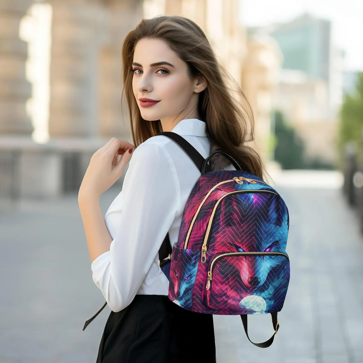 ALAZA Cool Galaxy Wolf Mini Backpack Purse for Women Travel Bag Lightweight Shoulder Bag Fashion Daypack