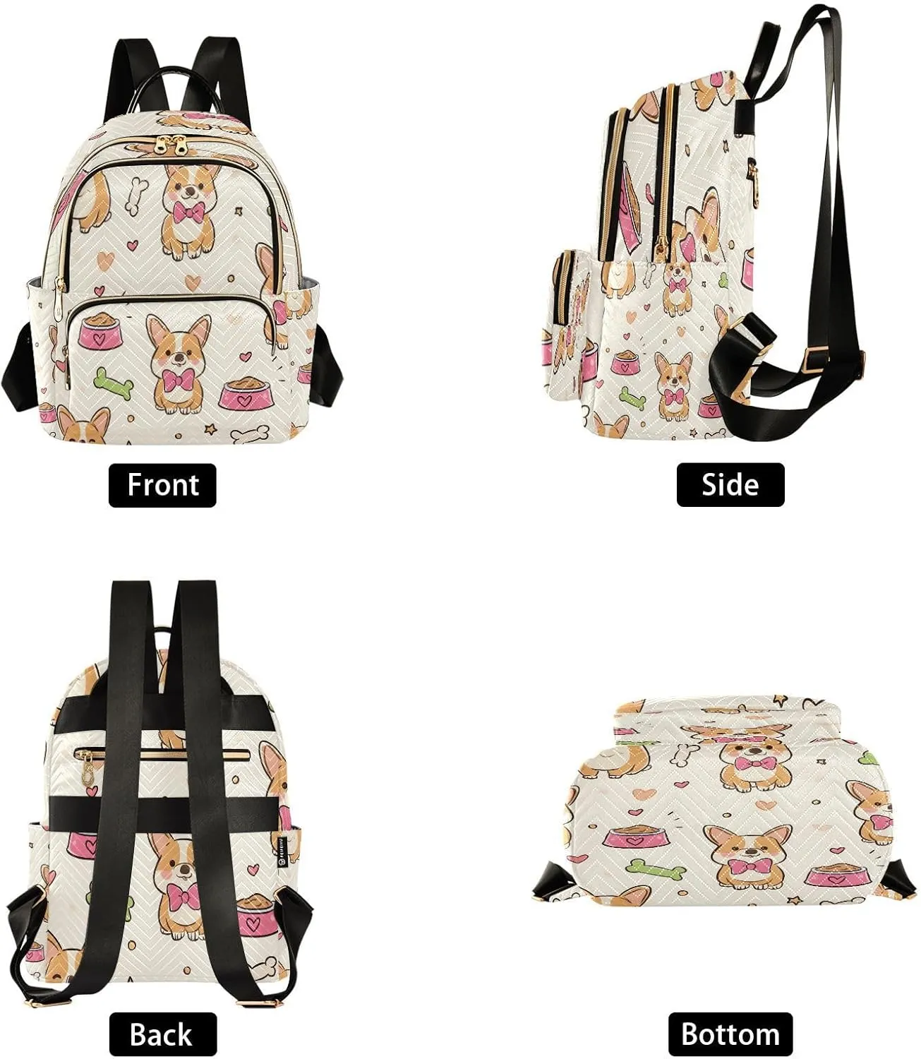 ALAZA Corgi Dog with Bones Pattern Mini Backpack Purse for Women Travel Bag Lightweight Shoulder Bag Fashion Daypack