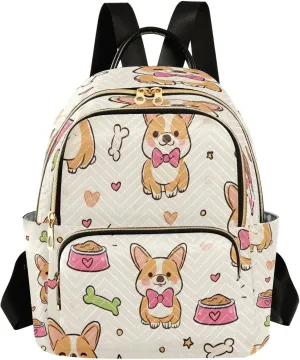 ALAZA Corgi Dog with Bones Pattern Mini Backpack Purse for Women Travel Bag Lightweight Shoulder Bag Fashion Daypack