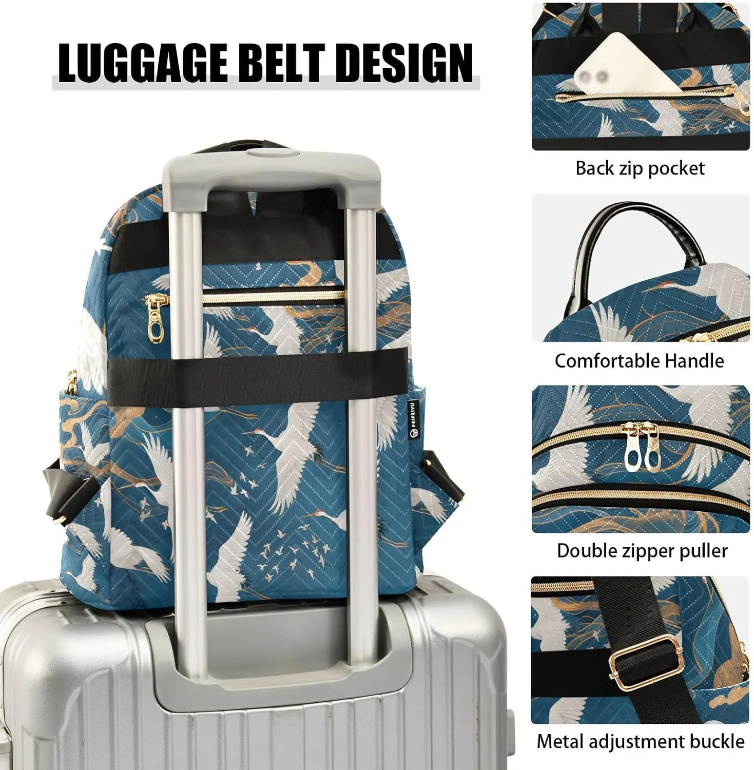 ALAZA Crane Small Backpack Purse for Women Travel Bag Lightweight Shoulder Bag Fashion Daypack