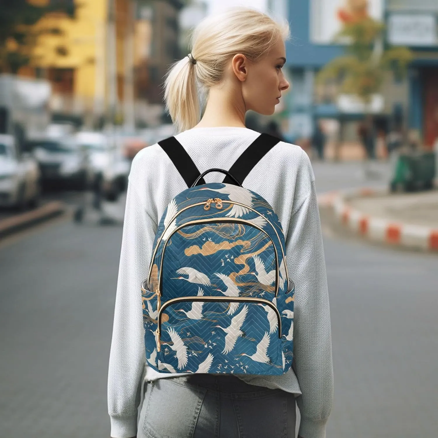 ALAZA Crane Small Backpack Purse for Women Travel Bag Lightweight Shoulder Bag Fashion Daypack