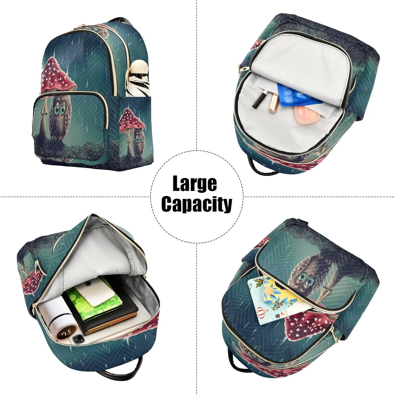 ALAZA Cute Animal Owl Mushroom Women Backpack Purse Ladies Fashion Shoulder Bag Daypack Travel Bag 7.5L