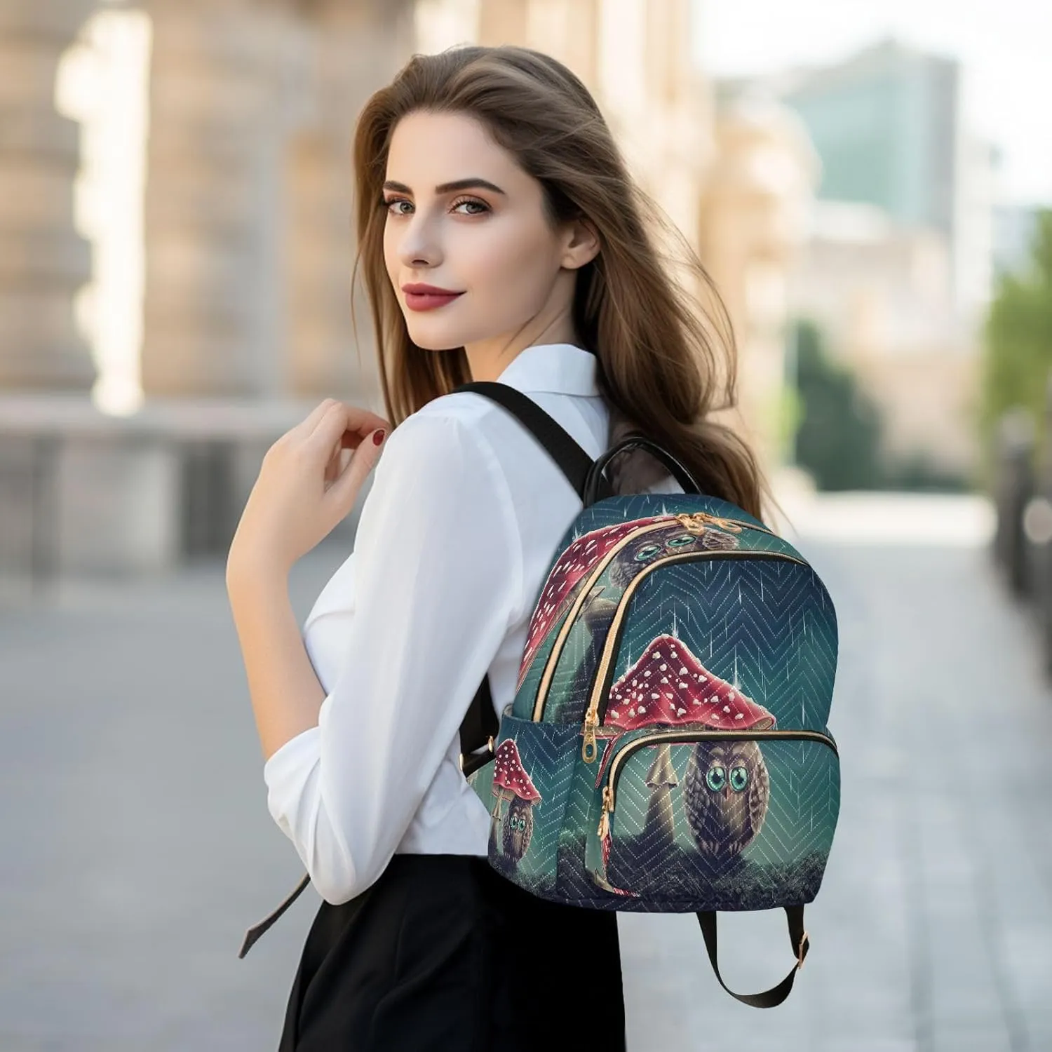 ALAZA Cute Animal Owl Mushroom Women Backpack Purse Ladies Fashion Shoulder Bag Daypack Travel Bag 7.5L